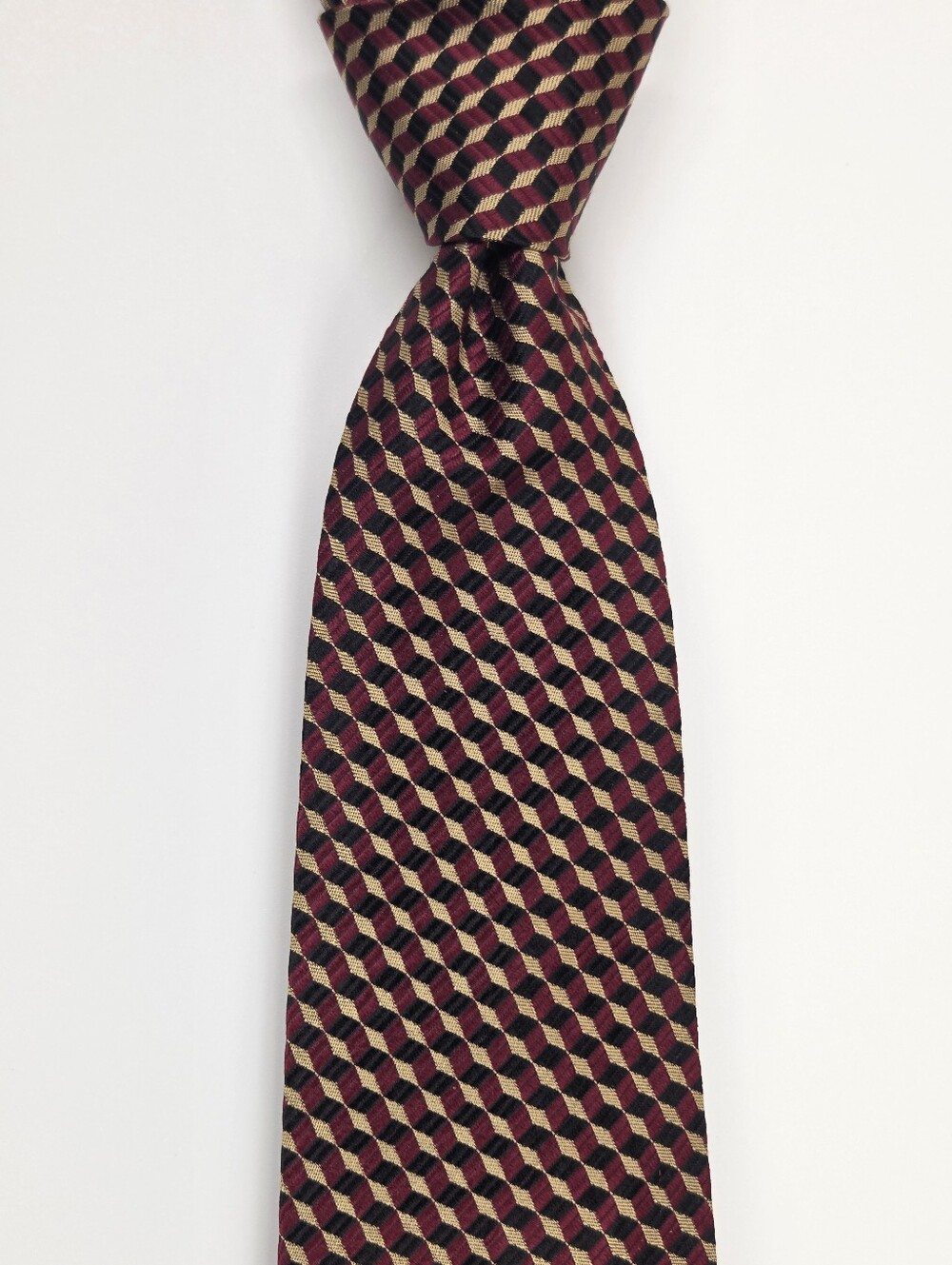 Vintage Robert Talbott for Nordstrom Silk Tie Burgundy Black Gold Cube Geometric